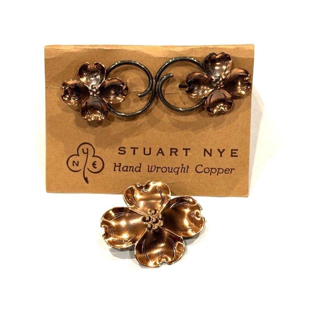 STUART NYE HAND WROUGHT COPPER FLORAL DOGWOOD PIN BROOCHES LOT 2 New - Picture 7 of 10